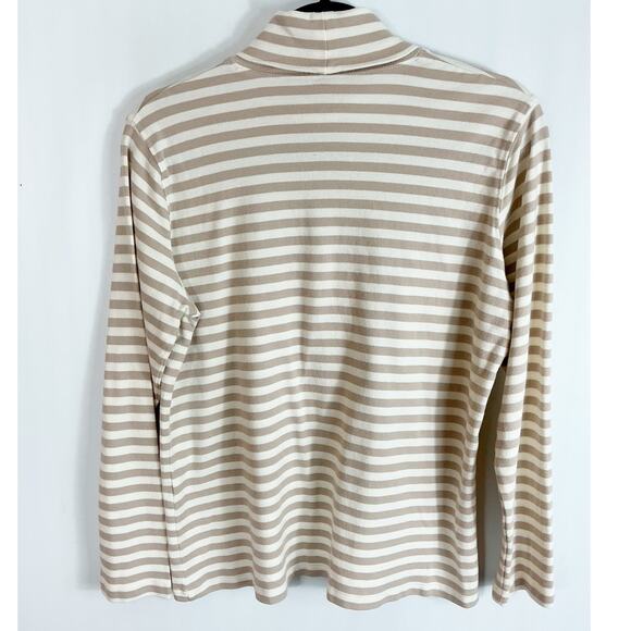 Appleseeds Womens Turtleneck Shirt Striped Tan Cream Beige 100% Cotton Large - Picture 6 of 6